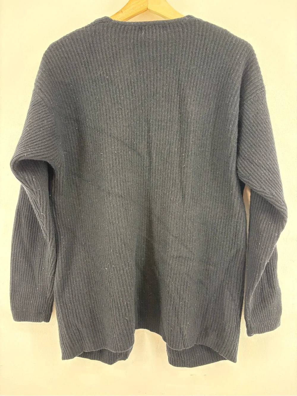 Vintage Visions Black Open-Front Ribbed Women's Cardigan Sweater Lambswool L